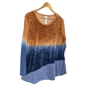 Zenergy by Chico's Tunic Top Ombre Velvet Burnout Long Sleeve Modern Size 3